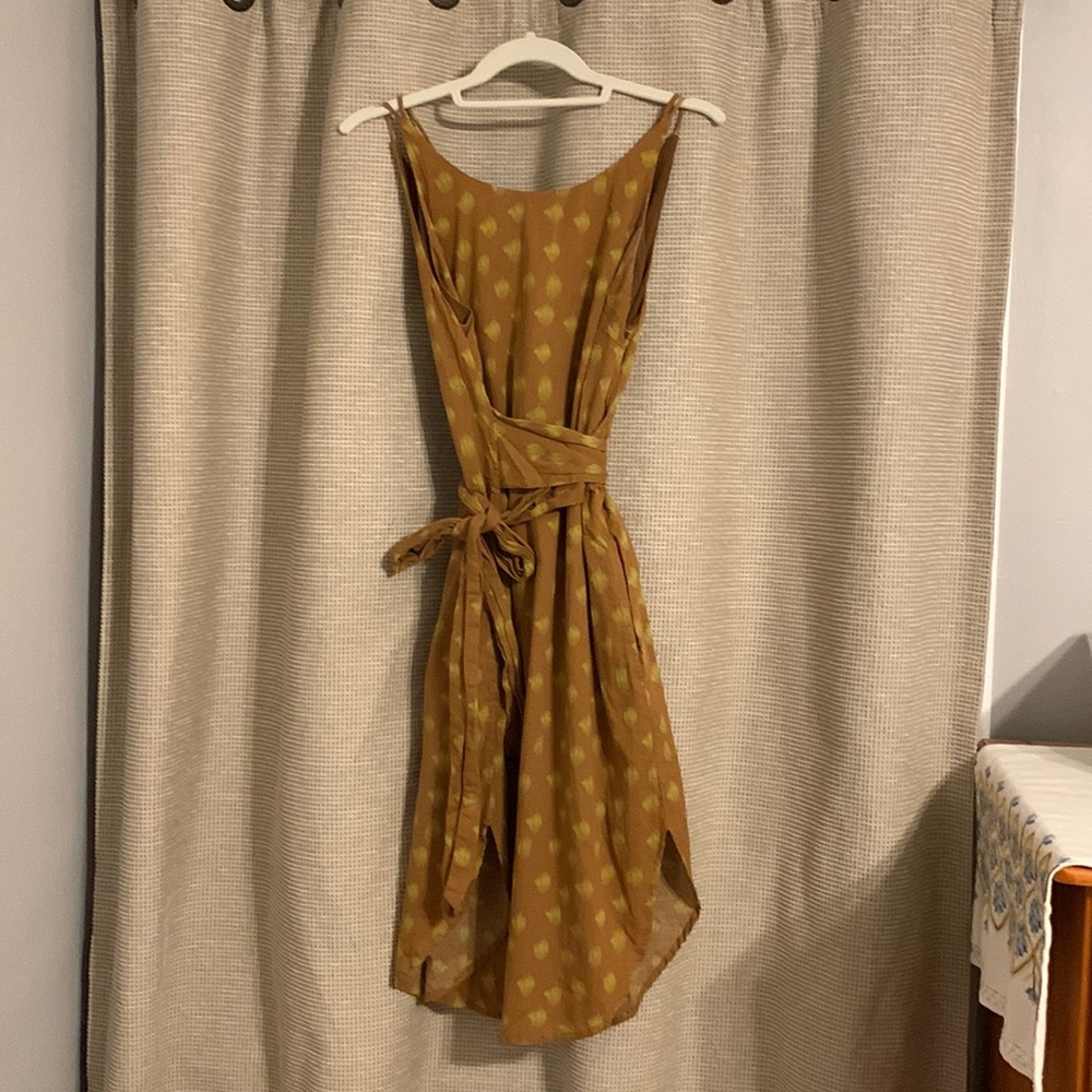 Dot print mustard cotton summer dress